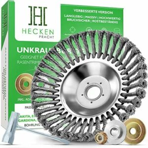 HECKENPRACHT© Profi Unkrautbürste für Freischneider | Verbessertes Konzept 2025 - Wildkrautbürste für Motorsense zur effektiven Unkrautentfernung - 25,4mm Bohrung | Drahtbürste Freischneider