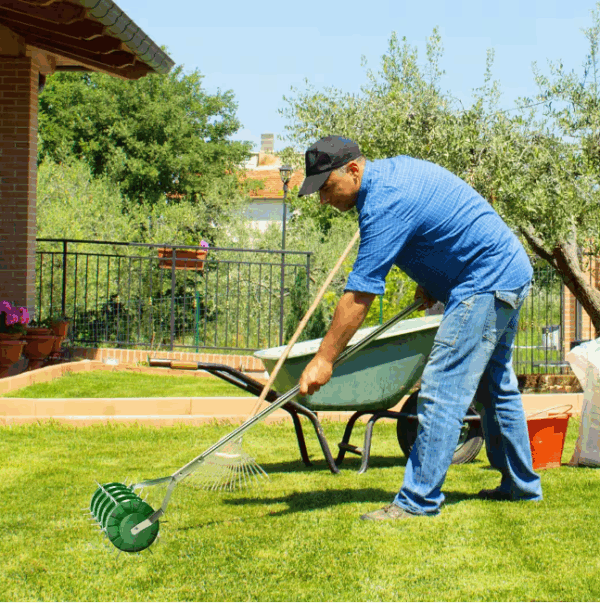 OUTSUNNY Gartenpflege-Set Rasenlüfter, Aerifizierer für Rasen, manuell, mit 30 Eisenspikes 45cm Breite, für Höfe Rasen - Image 9