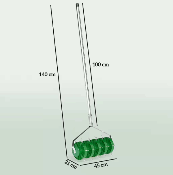 OUTSUNNY Gartenpflege-Set Rasenlüfter, Aerifizierer für Rasen, manuell, mit 30 Eisenspikes 45cm Breite, für Höfe Rasen - Image 8