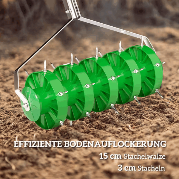 OUTSUNNY Gartenpflege-Set Rasenlüfter, Aerifizierer für Rasen, manuell, mit 30 Eisenspikes 45cm Breite, für Höfe Rasen - Image 7