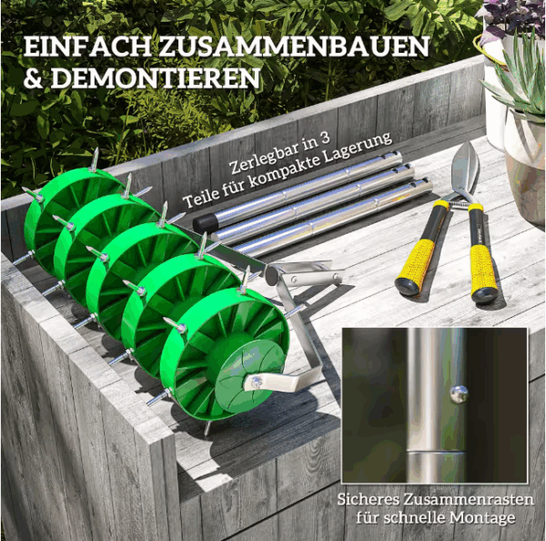 OUTSUNNY Gartenpflege-Set Rasenlüfter, Aerifizierer für Rasen, manuell, mit 30 Eisenspikes 45cm Breite, für Höfe Rasen - Image 6