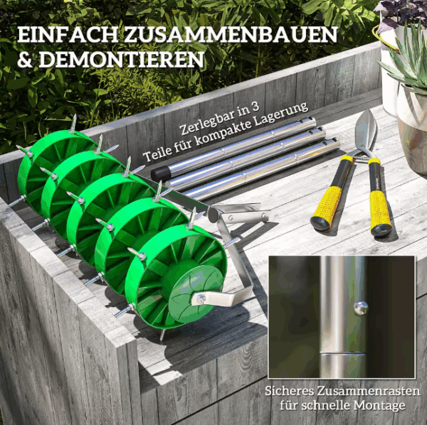 OUTSUNNY Gartenpflege-Set Rasenlüfter, Aerifizierer für Rasen, manuell, mit 30 Eisenspikes 45cm Breite, für Höfe Rasen - Image 5