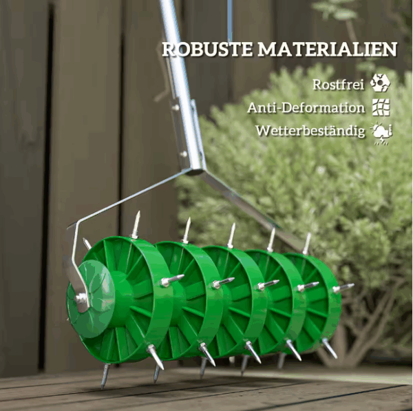 OUTSUNNY Gartenpflege-Set Rasenlüfter, Aerifizierer für Rasen, manuell, mit 30 Eisenspikes 45cm Breite, für Höfe Rasen - Image 4