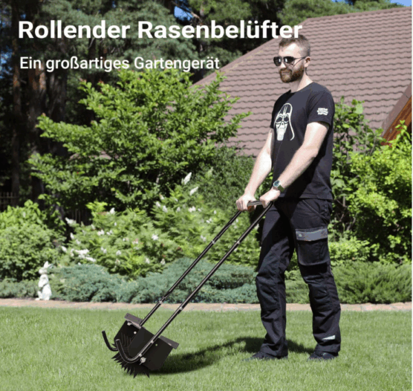 Wiltec Rasenlüfter mit 40 cm Arbeitsbreite und 6,4 cm Arbeitstiefe, Vertikutierer mit 5 Stachel-Scheiben aus Stahl, Aerifizierer zum Rasen belüften - Image 5