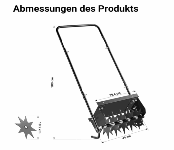 Wiltec Rasenlüfter mit 40 cm Arbeitsbreite und 6,4 cm Arbeitstiefe, Vertikutierer mit 5 Stachel-Scheiben aus Stahl, Aerifizierer zum Rasen belüften - Image 4