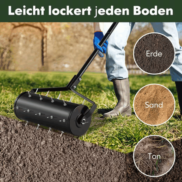 COSTWAY Rasenlüfter (1-tlg), Rasenrolle mit Stiel & Nägeln, 44x128 cm, schwarz - Image 2
